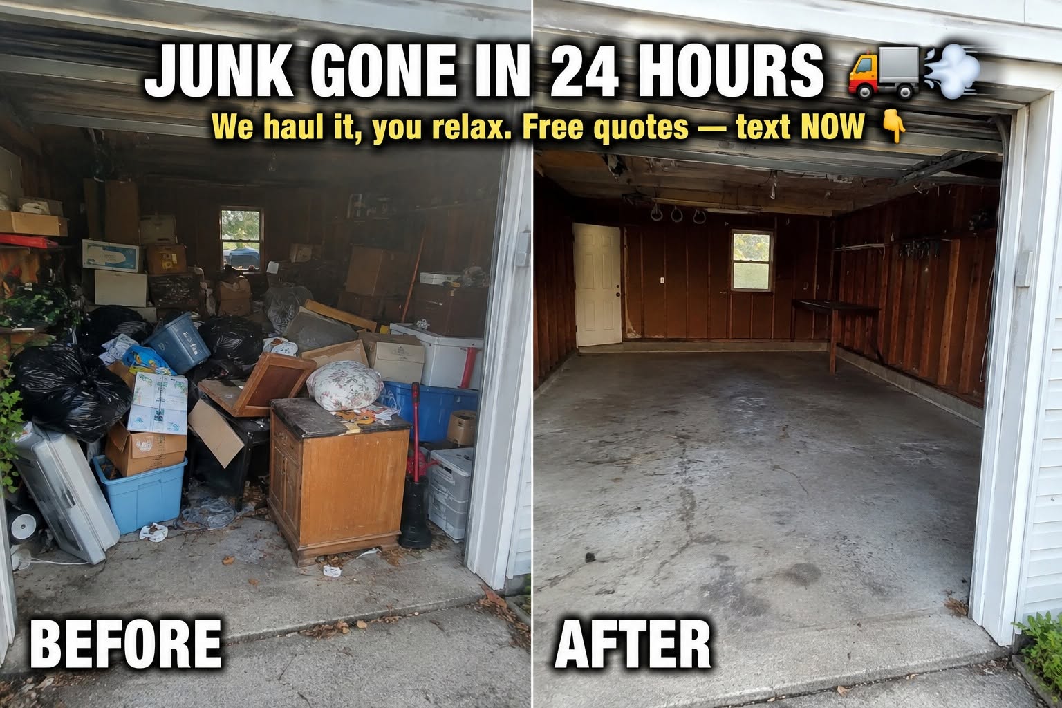 Before and after photos of a garage cleanout